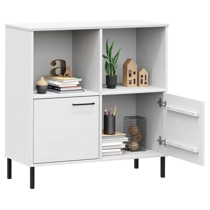 OSLO Rustic White Bookcase with Metal Legs - Solid Pine Wood, 4 Compartments | 90x35x90.5 cm - Premium  from Home Treasures - Just £102.99! Shop now at Home Treasures