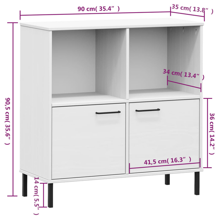 OSLO Rustic White Bookcase with Metal Legs - Solid Pine Wood, 4 Compartments | 90x35x90.5 cm - Premium  from Home Treasures - Just £102.99! Shop now at Home Treasures