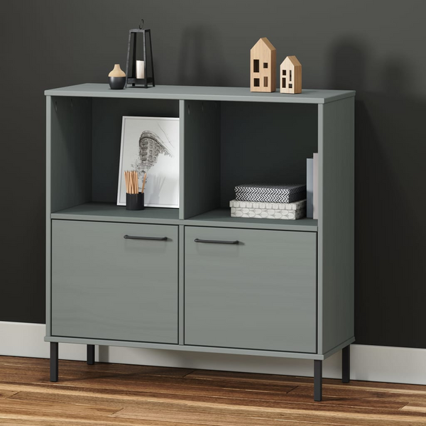 OSLO Solid Wood Bookcase with Metal Legs, Grey 90x35x90.5 cm - Modern & Rustic Design - Premium  from Home Treasures - Just £101.99! Shop now at Home Treasures