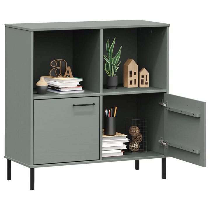 OSLO Solid Wood Bookcase with Metal Legs, Grey 90x35x90.5 cm - Modern & Rustic Design - Premium  from Home Treasures - Just £101.99! Shop now at Home Treasures