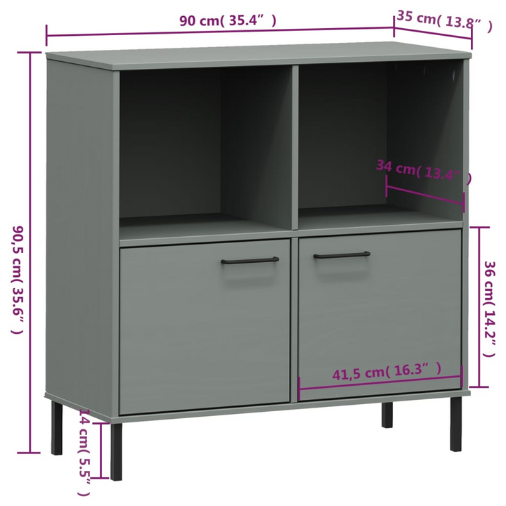 OSLO Solid Wood Bookcase with Metal Legs, Grey 90x35x90.5 cm - Modern & Rustic Design - Premium  from Home Treasures - Just £101.99! Shop now at Home Treasures