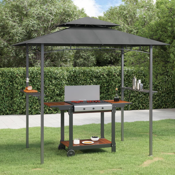 Sturdy Anthracite BBQ Gazebo with Side Shelves - 240x150x243 cm Steel Frame, Water-Resistant Roof, and Practical Design - Premium BBQ from Home Treasures - Just £220.99! Shop now at Home Treasures