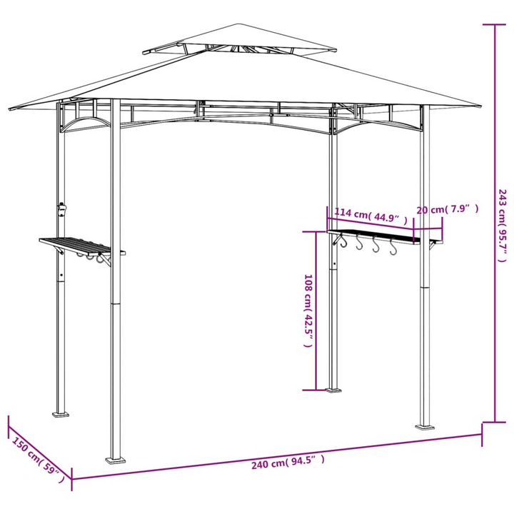 Sturdy Anthracite BBQ Gazebo with Side Shelves - 240x150x243 cm Steel Frame, Water-Resistant Roof, and Practical Design - Premium BBQ from Home Treasures - Just £220.99! Shop now at Home Treasures