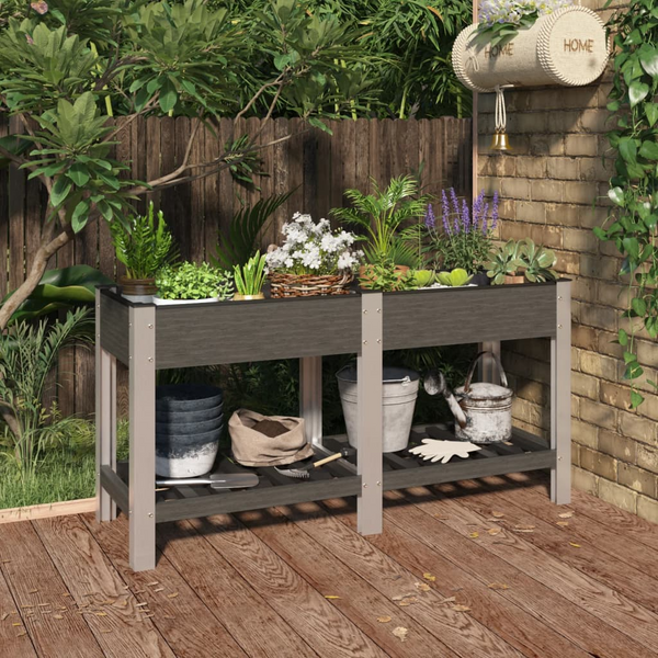 Grey Garden Raised Bed with Shelf 150x50x75 cm - Durable WPC Planter with Open Bottom, Ample Space, and Sturdy Frame - Premium  from Home Treasures - Just £144.99! Shop now at Home Treasures