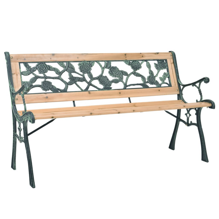 Classic Leaf Patterned Garden Bench - Durable Wooden & Wrought Iron Frame, 122 x 51 x 73cm, Stylish Outdoor Seating - Premium  from Home Treasures - Just £93.99! Shop now at Home Treasures