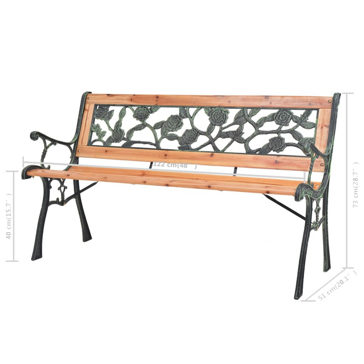 Classic Leaf Patterned Garden Bench - Durable Wooden & Wrought Iron Frame, 122 x 51 x 73cm, Stylish Outdoor Seating - Premium  from Home Treasures - Just £93.99! Shop now at Home Treasures