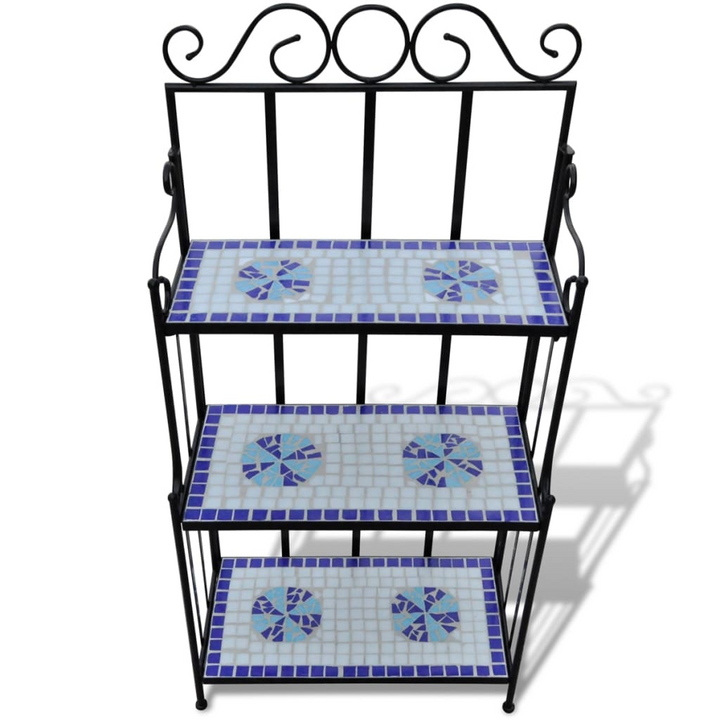 Elegant Blue & White Mosaic Plant Stand - 3-Tier Iron Frame for Garden, Balcony, Terrace - Premium  from Home Treasures - Just £109.99! Shop now at Home Treasures