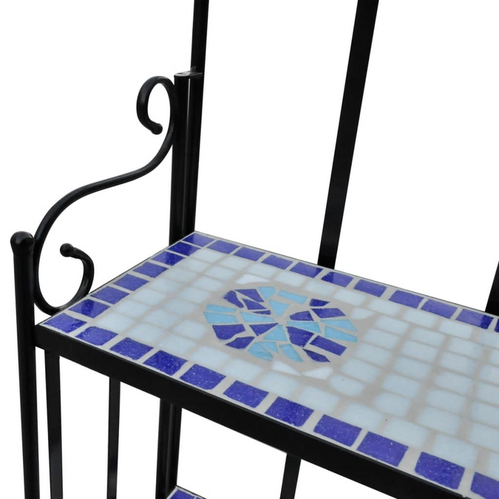 Elegant Blue & White Mosaic Plant Stand - 3-Tier Iron Frame for Garden, Balcony, Terrace - Premium  from Home Treasures - Just £109.99! Shop now at Home Treasures