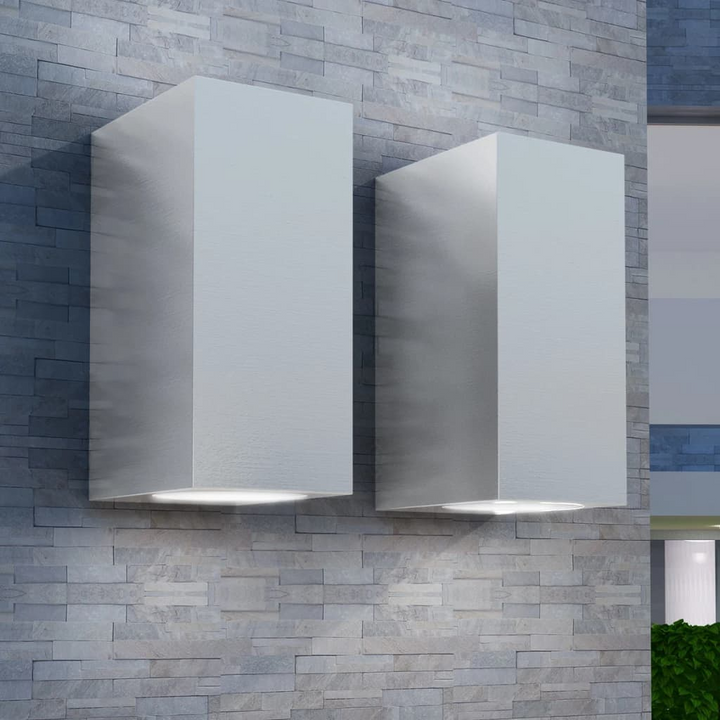 Modern Square Up/Down Outdoor LED Wall Lights in Silver - Set of 2 | Weatherproof & Easy to Install - Premium  from Home Treasures - Just £36.99! Shop now at Home Treasures