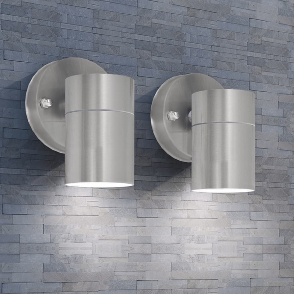 Elegant Outdoor Down Lights, Set of 2 - Stainless Steel (Silver) | Weatherproof IP44 Rating, Warm White LED Compatible - Premium  from Home Treasures - Just £38.99! Shop now at Home Treasures