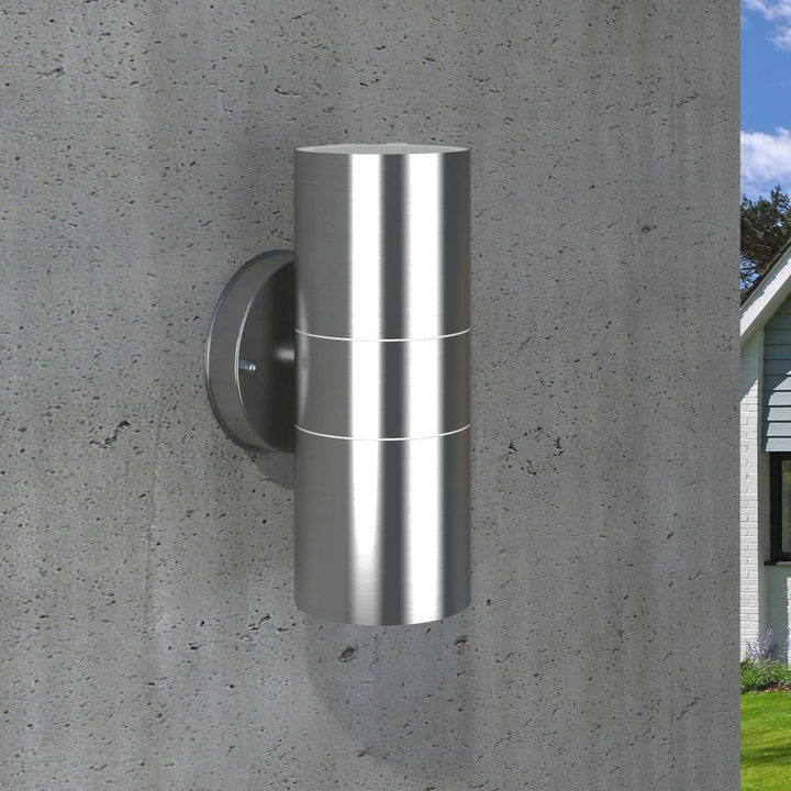 Stainless Steel Up//Down Outdoor Wall Lights Set of 2 - Modern Weatherproof Silver Finish - Premium  from Home Treasures - Just £43.99! Shop now at Home Treasures