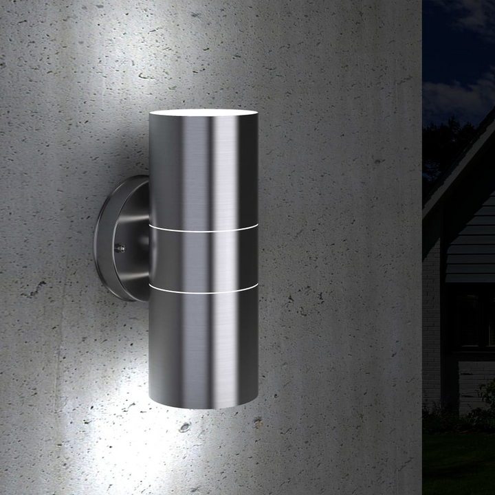 Stainless Steel Up//Down Outdoor Wall Lights Set of 2 - Modern Weatherproof Silver Finish - Premium  from Home Treasures - Just £43.99! Shop now at Home Treasures