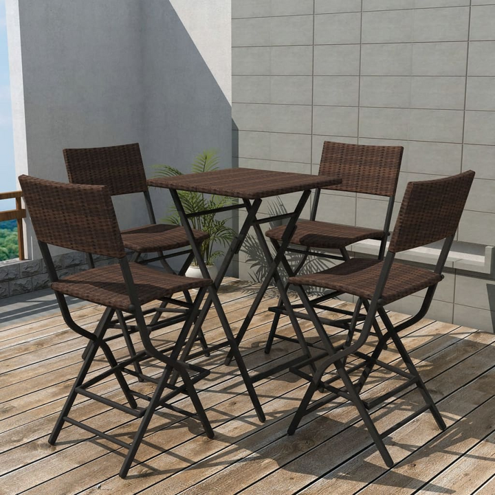 5 Piece Folding Outdoor Dining Set - Steel & Poly Rattan - Brown - Weather-Resistant - Premium  from Home Treasures - Just £156.99! Shop now at Home Treasures