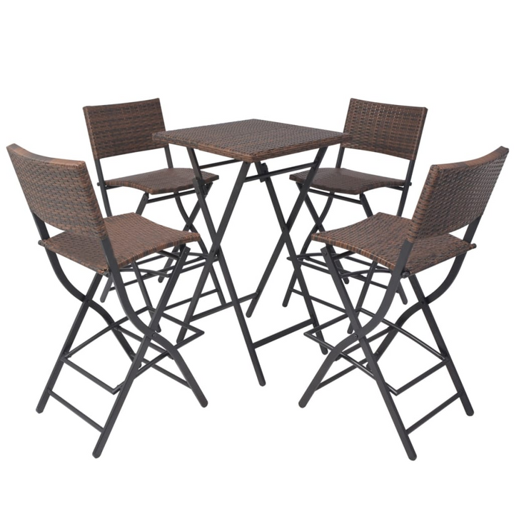 5 Piece Folding Outdoor Dining Set - Steel & Poly Rattan - Brown - Weather-Resistant - Premium  from Home Treasures - Just £156.99! Shop now at Home Treasures