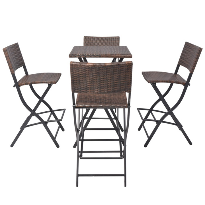 5 Piece Folding Outdoor Dining Set - Steel & Poly Rattan - Brown - Weather-Resistant - Premium  from Home Treasures - Just £156.99! Shop now at Home Treasures