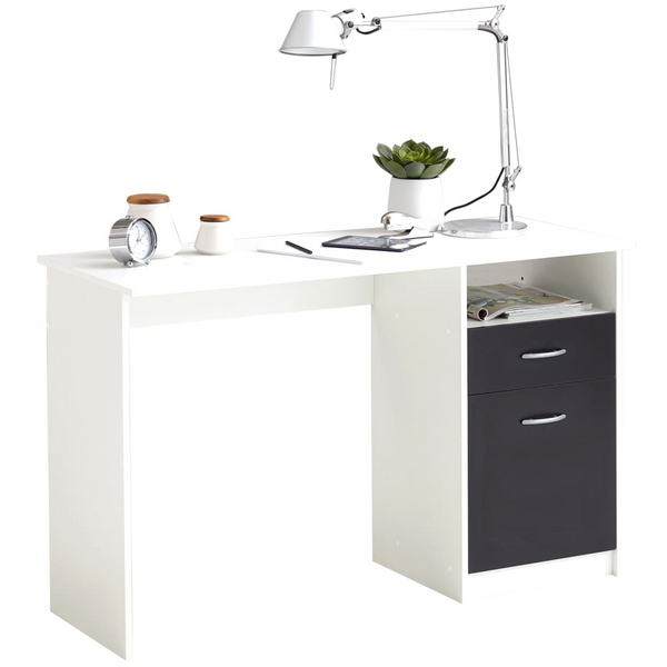 FMD Modern Desk with 1 Drawer, Cabinet & Shelf in White & Black - 123 x 50 x 76.5 cm - Sleek Design for Home Office & Study - Premium  from Home Treasures - Just £147.99! Shop now at Home Treasures