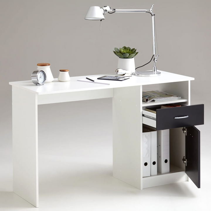 FMD Modern Desk with 1 Drawer, Cabinet & Shelf in White & Black - 123 x 50 x 76.5 cm - Sleek Design for Home Office & Study - Premium  from Home Treasures - Just £147.99! Shop now at Home Treasures