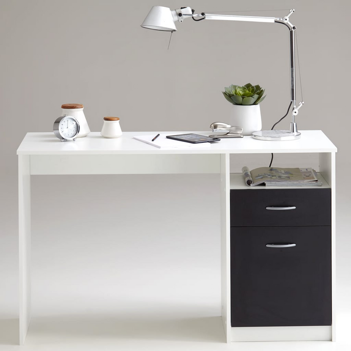 FMD Modern Desk with 1 Drawer, Cabinet & Shelf in White & Black - 123 x 50 x 76.5 cm - Sleek Design for Home Office & Study - Premium  from Home Treasures - Just £147.99! Shop now at Home Treasures