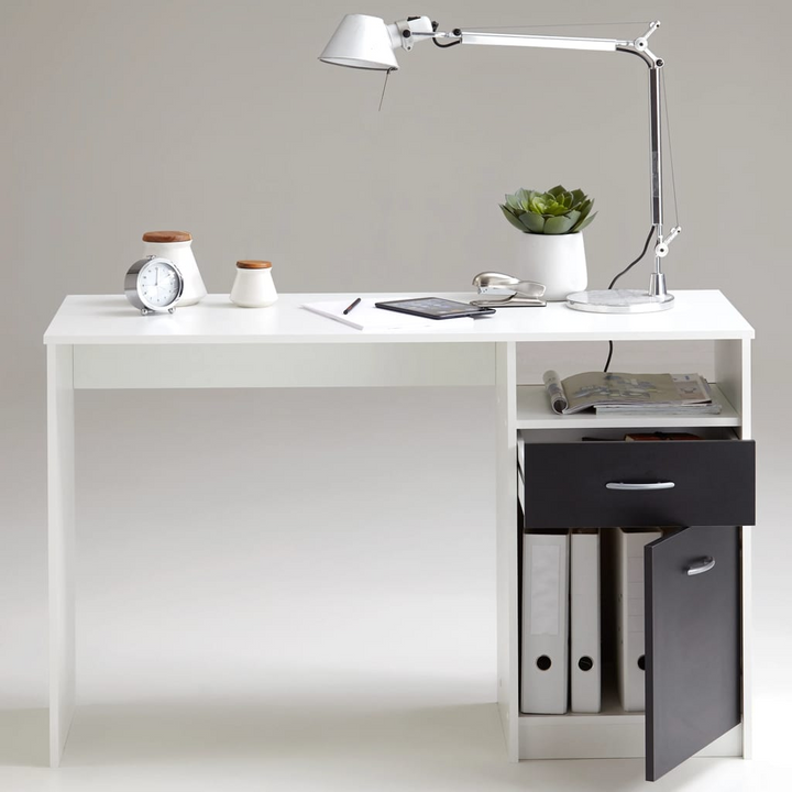 FMD Modern Desk with 1 Drawer, Cabinet & Shelf in White & Black - 123 x 50 x 76.5 cm - Sleek Design for Home Office & Study - Premium  from Home Treasures - Just £147.99! Shop now at Home Treasures