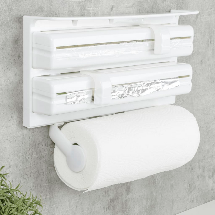 Wall Mounted Roll Holder White – 3-In-1 Kitchen Organizer with Detachable Cutter System - Premium  from Home Treasures - Just £29.99! Shop now at Home Treasures