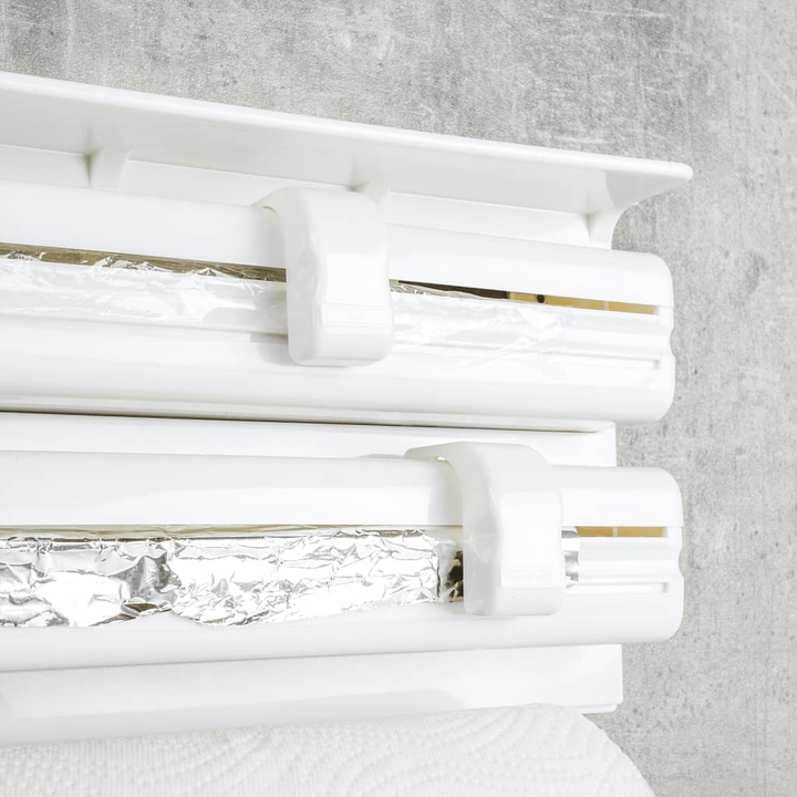 Wall Mounted Roll Holder White – 3-In-1 Kitchen Organizer with Detachable Cutter System - Premium  from Home Treasures - Just £29.99! Shop now at Home Treasures