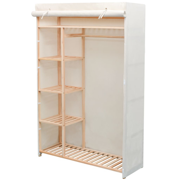 Fabric and Pinewood Wardrobe in White - Stylish & Durable Storage Solution, 110x40x170 cm - Premium  from Home Treasures - Just £173.99! Shop now at Home Treasures