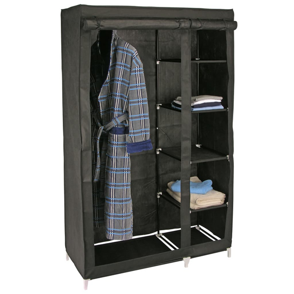 Fabric Wardrobe in Black with 5 Shelves & Hanging Area - 110x46x178 cm - Premium  from Home Treasures - Just £61.99! Shop now at Home Treasures