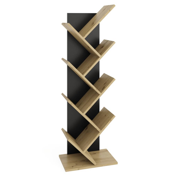 FMD Standing Geometric Bookshelf - Modern Black & Oak Tree-Inspired Design, 41.6 x 26 x 125 cm - Premium  from Home Treasures - Just £155.99! Shop now at Home Treasures