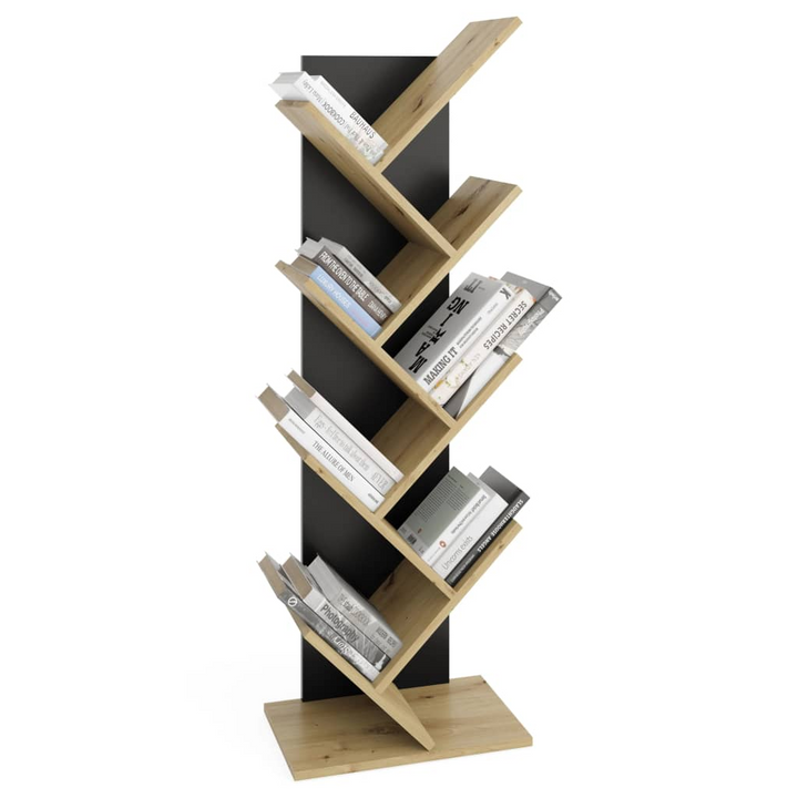 FMD Standing Geometric Bookshelf - Modern Black & Oak Tree-Inspired Design, 41.6 x 26 x 125 cm - Premium  from Home Treasures - Just £155.99! Shop now at Home Treasures