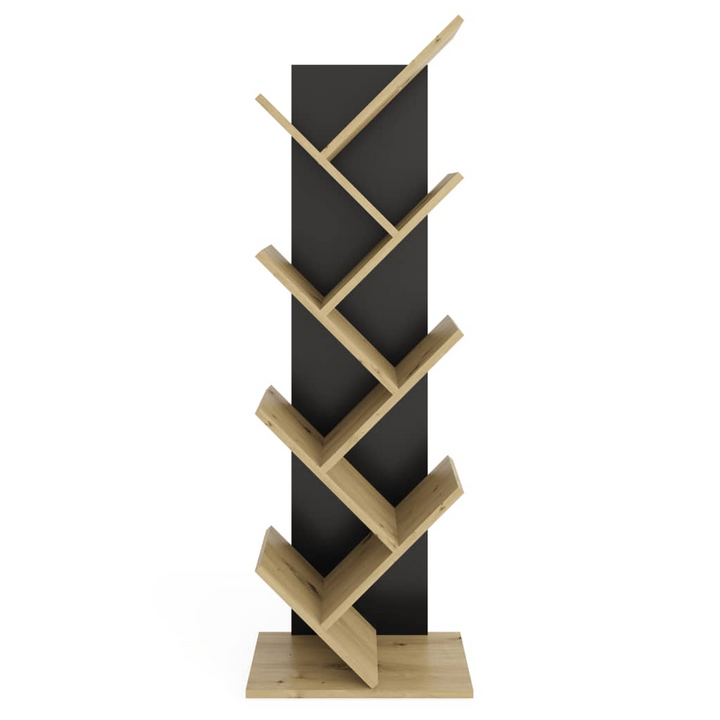 FMD Standing Geometric Bookshelf - Modern Black & Oak Tree-Inspired Design, 41.6 x 26 x 125 cm - Premium  from Home Treasures - Just £155.99! Shop now at Home Treasures