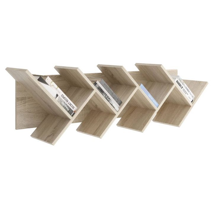 FMD Modern Hanging Geometric Bookshelf - Oak Finish, Wall-Mounted Design with 4 Unique Compartments - Premium  from Home Treasures - Just £82.99! Shop now at Home Treasures