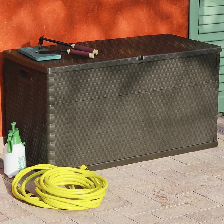 Garden Storage Box - Brown 120x56x63 cm, Durable PP Rattan Look, 420L Capacity, Indoor & Outdoor Use - Premium  from Home Treasures - Just £86.99! Shop now at Home Treasures