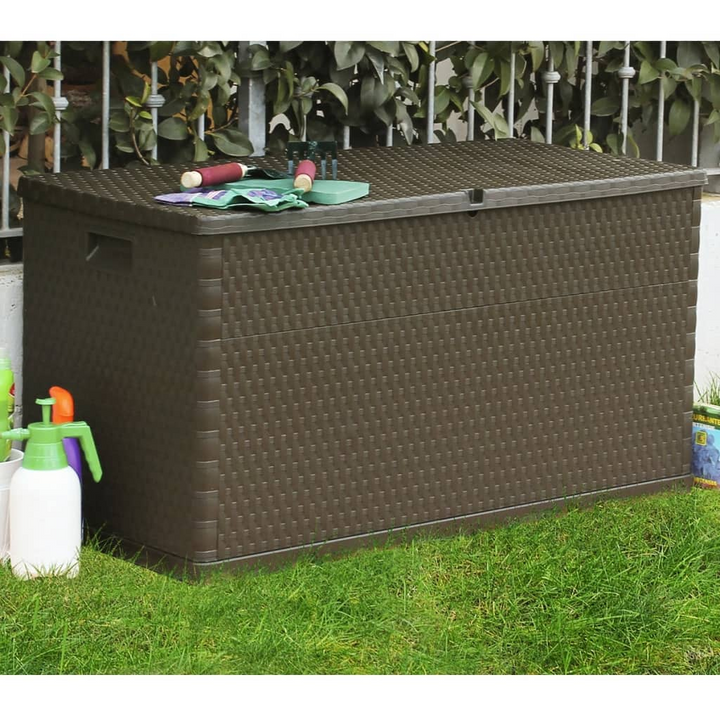 Garden Storage Box - Brown 120x56x63 cm, Durable PP Rattan Look, 420L Capacity, Indoor & Outdoor Use - Premium  from Home Treasures - Just £86.99! Shop now at Home Treasures