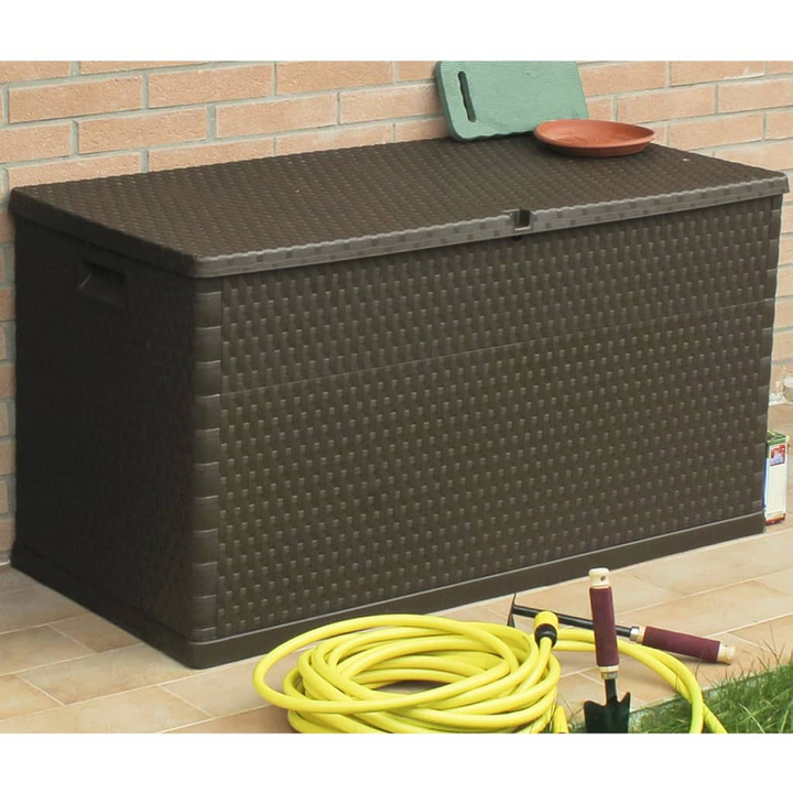 Garden Storage Box - Brown 120x56x63 cm, Durable PP Rattan Look, 420L Capacity, Indoor & Outdoor Use - Premium  from Home Treasures - Just £86.99! Shop now at Home Treasures