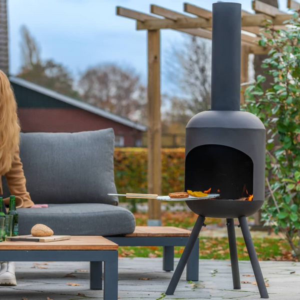 Large Black Garden Fireplace with BBQ Grill - Fuego Steel Fire Pit for Outdoor Heating & Grilling - Premium BBQ from Home Treasures - Just £273.99! Shop now at Home Treasures