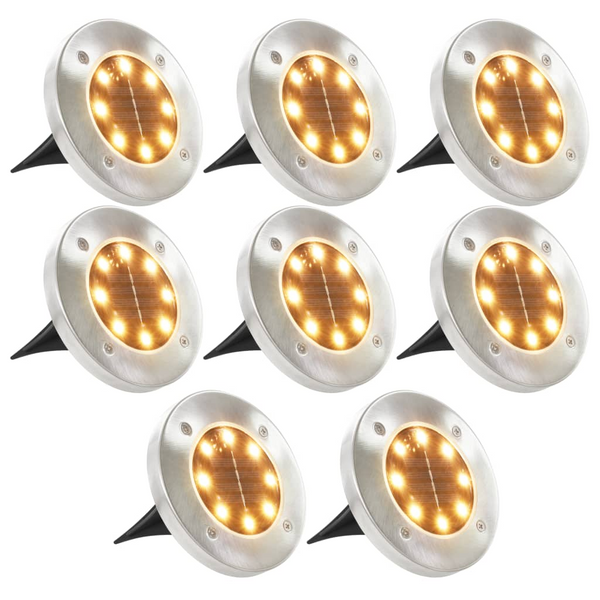 LED Solar Ground Lights, Set of 8 (Warm White)