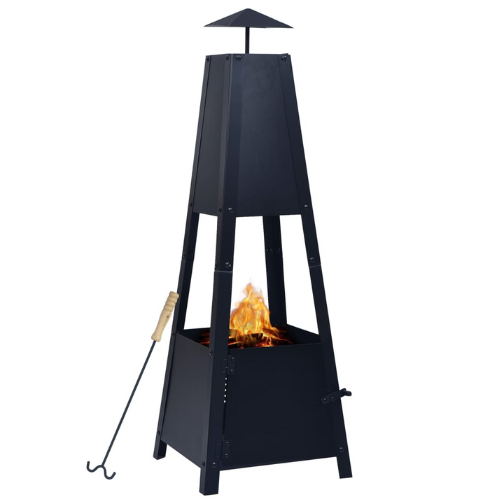 Elegant Black Steel Fire Pit - Pyramid Shape with 4-Leg Stand and Fire Poker - Premium  from Home Treasures - Just £52.99! Shop now at Home Treasures