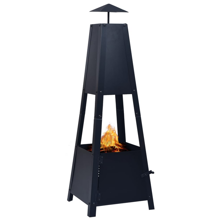 Elegant Black Steel Fire Pit - Pyramid Shape with 4-Leg Stand and Fire Poker - Premium  from Home Treasures - Just £52.99! Shop now at Home Treasures