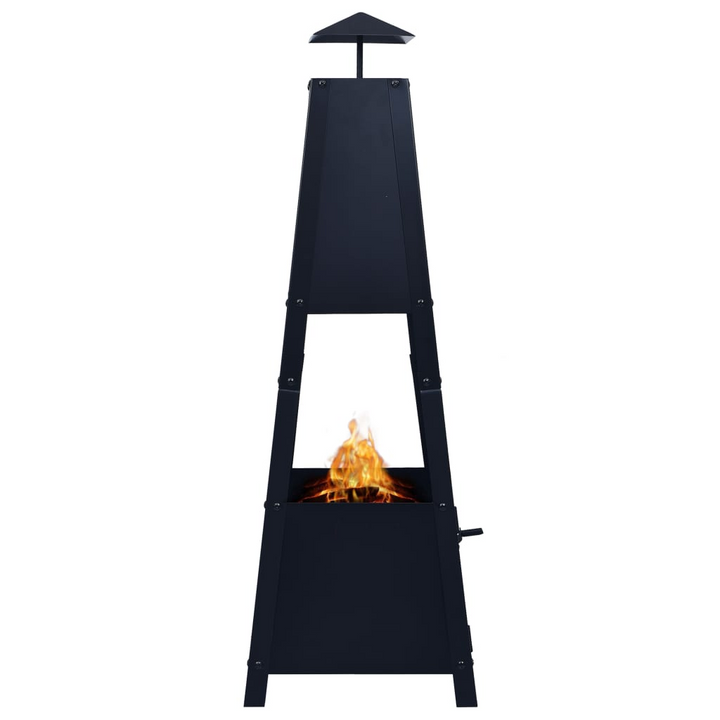 Elegant Black Steel Fire Pit - Pyramid Shape with 4-Leg Stand and Fire Poker - Premium  from Home Treasures - Just £52.99! Shop now at Home Treasures