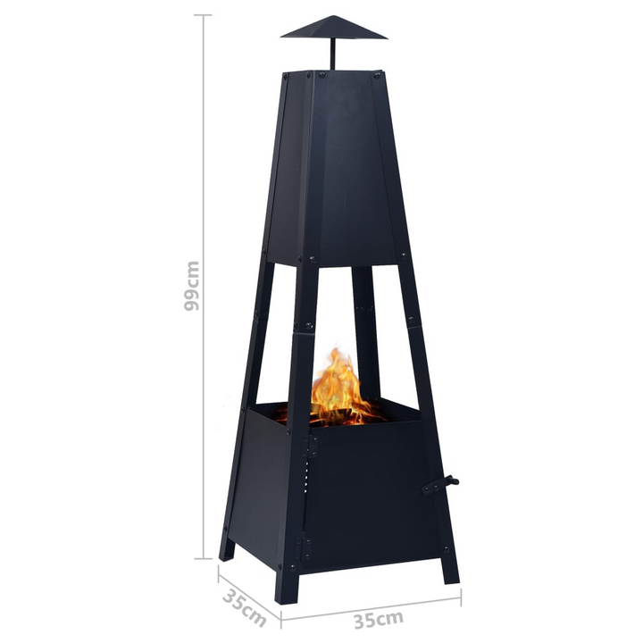 Elegant Black Steel Fire Pit - Pyramid Shape with 4-Leg Stand and Fire Poker - Premium  from Home Treasures - Just £52.99! Shop now at Home Treasures