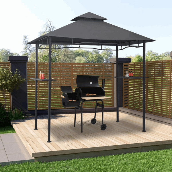 Heavy Duty BBQ Gazebo 240 x 150 x 255cm, Steel Frame, Double Roof, Weather-Resistant and Fire-Retardant Fabric in Anthracite - Premium  from Home Treasures - Just £223.99! Shop now at Home Treasures