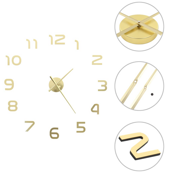 Elegant 3D Modern Wall Clock in Gold - Extra-Large DIY Home Decor - Premium Clocks from Home Treasures - Just £22.99! Shop now at Home Treasures