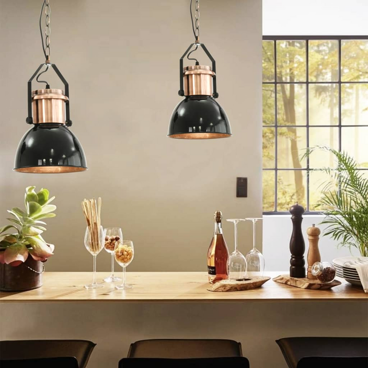 Modern Black Round Pendant Ceiling Lamp Set, 2 pcs - Stylish E27 Metal Lighting Fixtures for Home & Commercial Spaces - Premium  from Home Treasures - Just £99.99! Shop now at Home Treasures