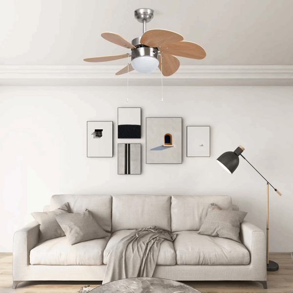 Modern Light Brown Ceiling Fan with Light, 3 Speed Levels, Chrome & MDF Construction, E27 Base - Premium  from Home Treasures - Just £103.99! Shop now at Home Treasures