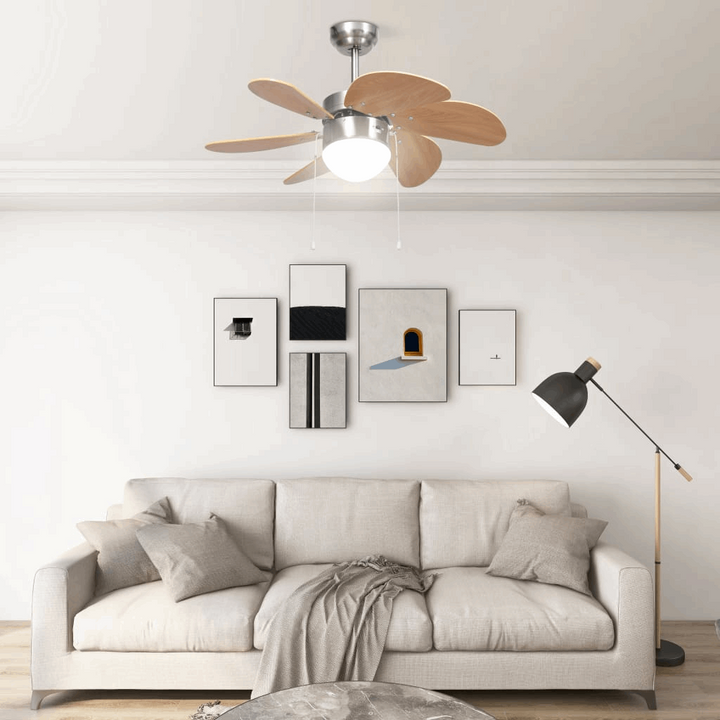 Modern Light Brown Ceiling Fan with Light, 3 Speed Levels, Chrome & MDF Construction, E27 Base - Premium  from Home Treasures - Just £103.99! Shop now at Home Treasures