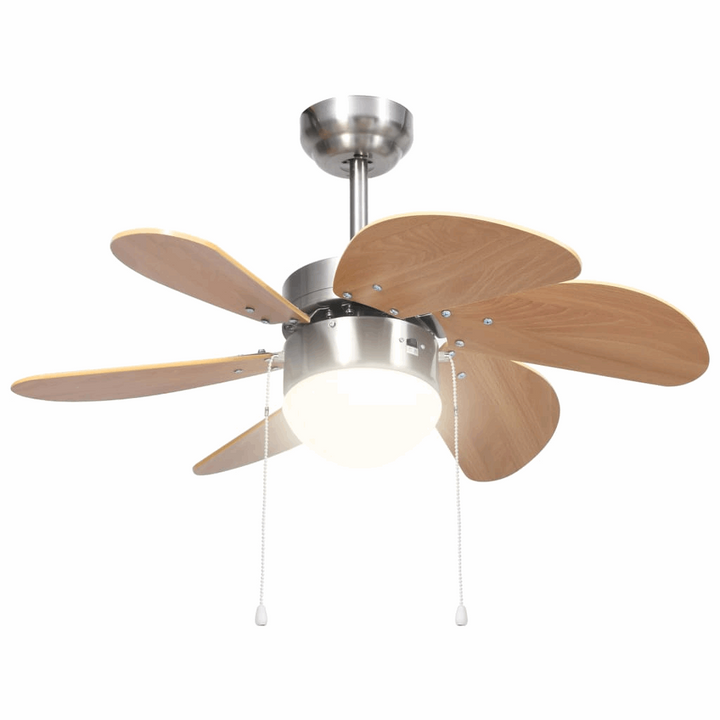 Modern Light Brown Ceiling Fan with Light, 3 Speed Levels, Chrome & MDF Construction, E27 Base - Premium  from Home Treasures - Just £103.99! Shop now at Home Treasures