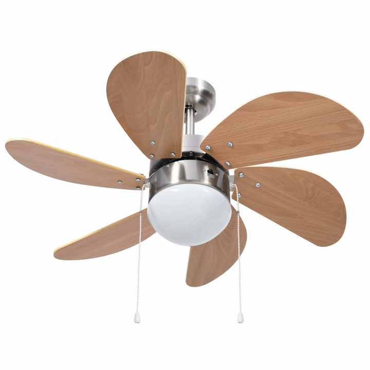 Modern Light Brown Ceiling Fan with Light, 3 Speed Levels, Chrome & MDF Construction, E27 Base - Premium  from Home Treasures - Just £103.99! Shop now at Home Treasures