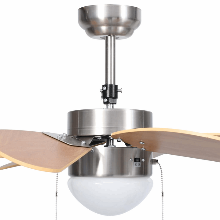 Modern Light Brown Ceiling Fan with Light, 3 Speed Levels, Chrome & MDF Construction, E27 Base - Premium  from Home Treasures - Just £103.99! Shop now at Home Treasures