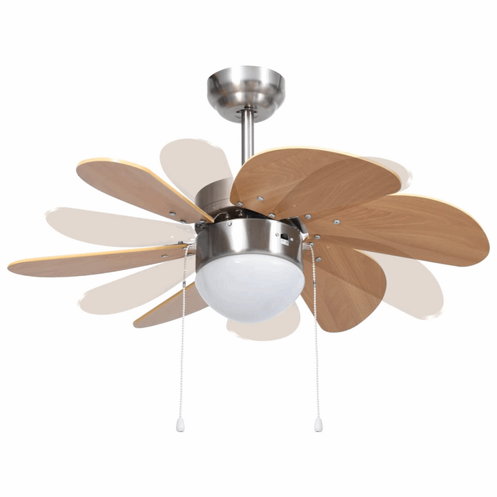 Modern Light Brown Ceiling Fan with Light, 3 Speed Levels, Chrome & MDF Construction, E27 Base - Premium  from Home Treasures - Just £103.99! Shop now at Home Treasures