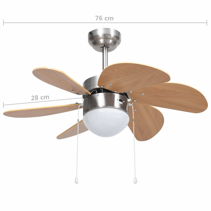 Modern Light Brown Ceiling Fan with Light, 3 Speed Levels, Chrome & MDF Construction, E27 Base - Premium  from Home Treasures - Just £103.99! Shop now at Home Treasures